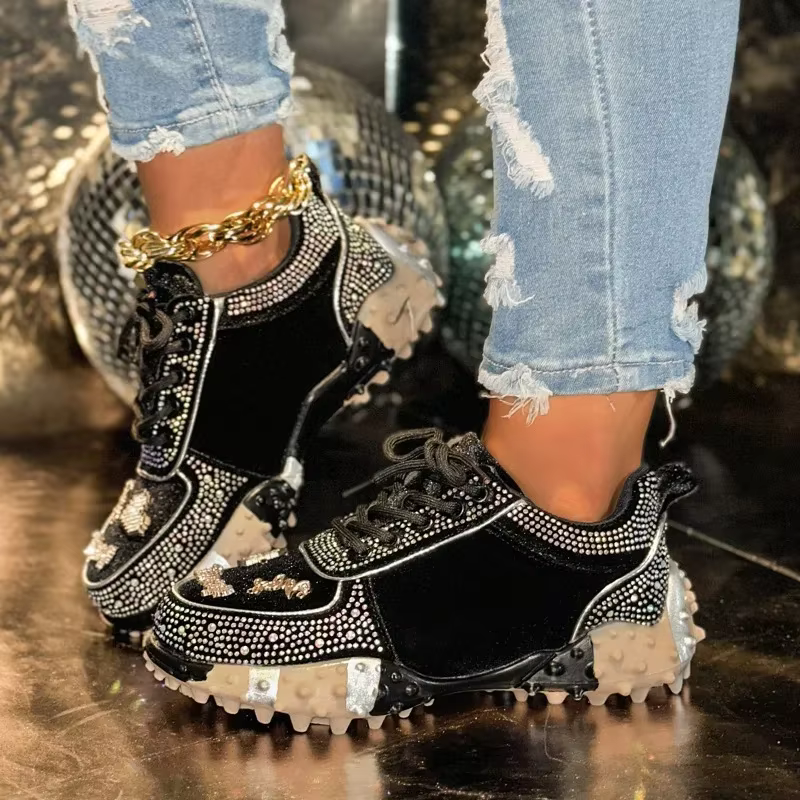 Femmes eau diamant chaussures de sport cristal daim luxe concepteur chaussures décontractées semelle