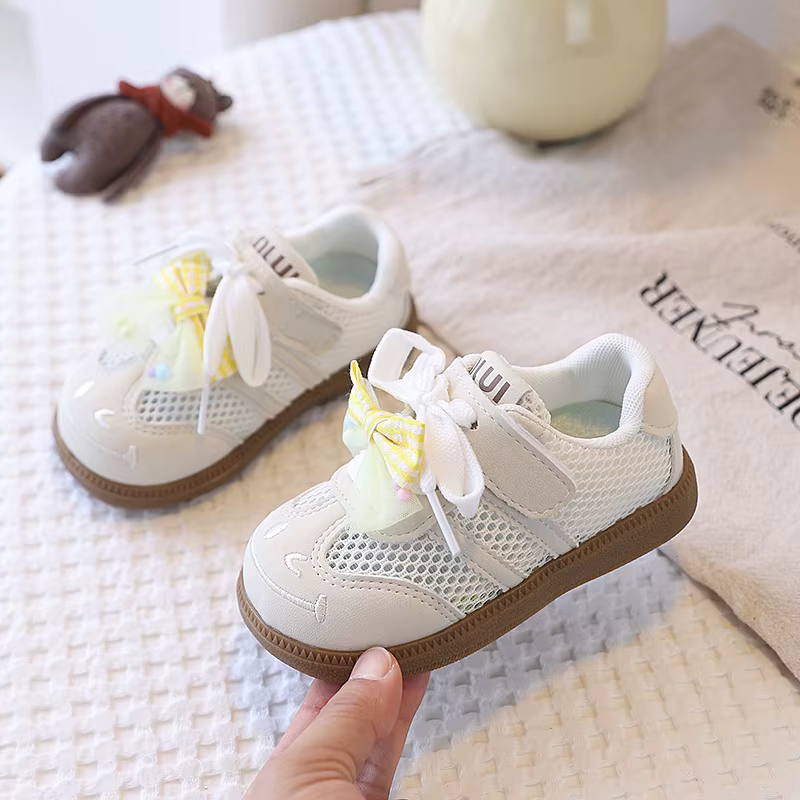 Chaussures décontractées pour filles, baskets ajourées avec découpes, respirantes, à nœud mignon, so