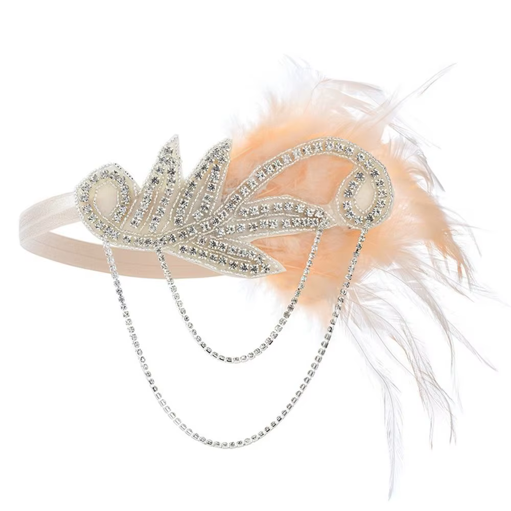 Robe de Cosplay Gatsby en chaîne, couvre-chef en plumes, accessoires de fête de mascarade, bandeau d
