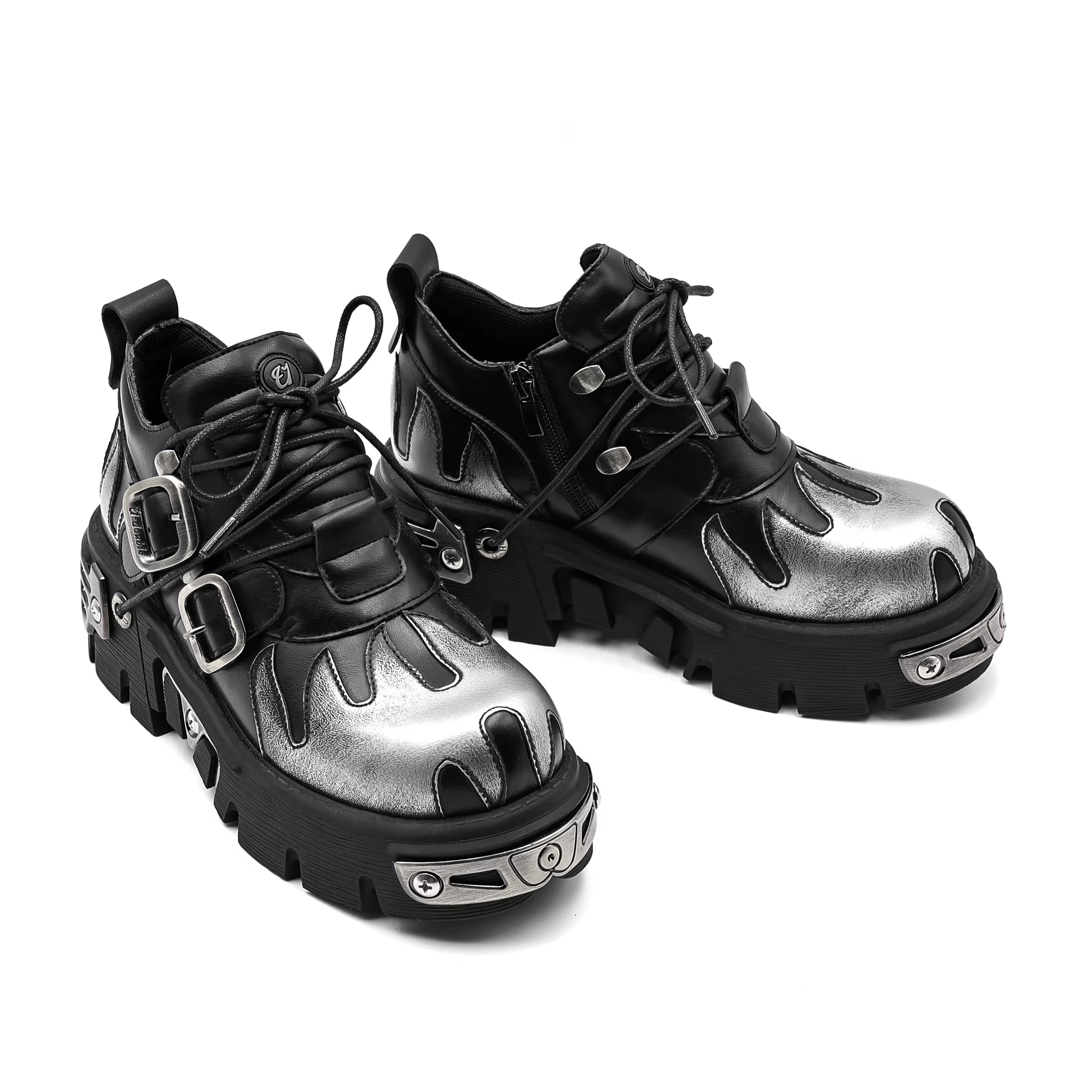 Chaussures de Couple Rock Vintage pour hommes et femmes, bottes rétro en cuir Punk foncé, Design de 