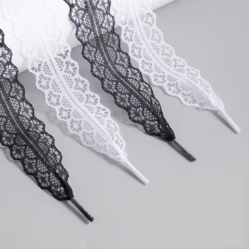 InjLace-Lacets Plats pour Chaussures Décontractées, Corde Blanche et Noire, Accessoires, Largeur 2.9