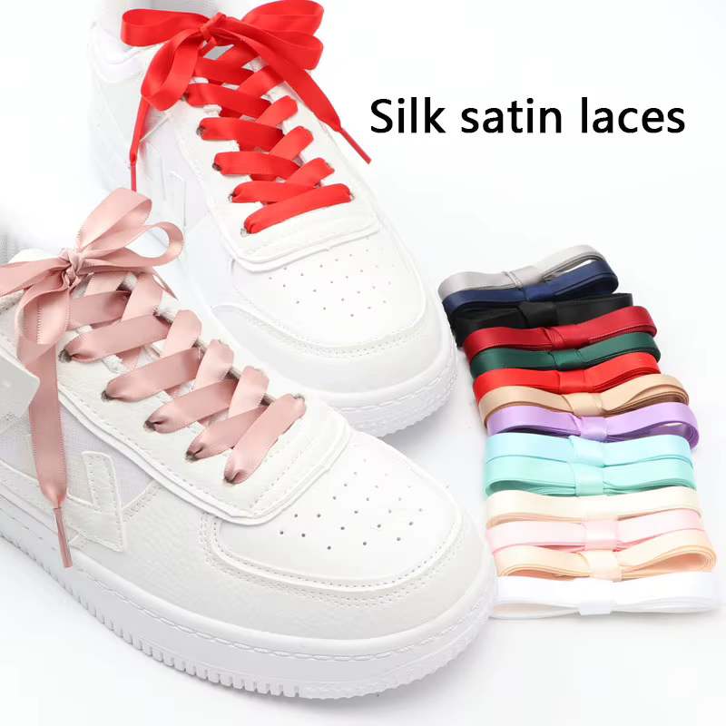 Lacets de chaussures en ruban de soie Satin lacets plats femmes baskets lacet bottes lacets pour cha
