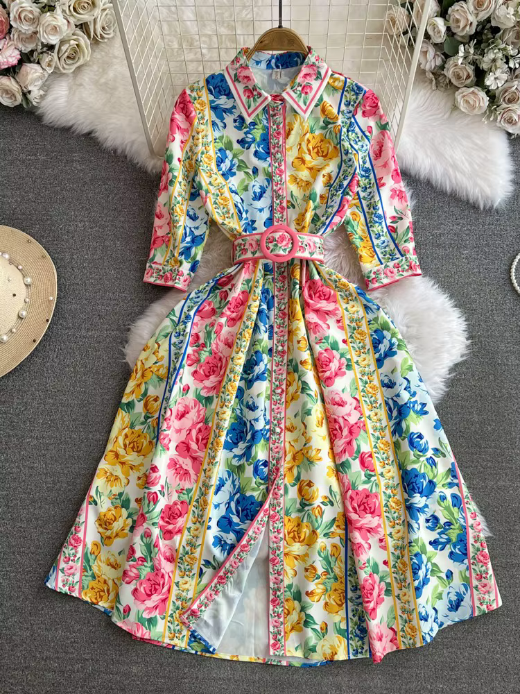 Robe de Soirée de Style Bohème pour Femme, à Manches Courtes, à Revers, Imprimé Floral, Élégante, Sl