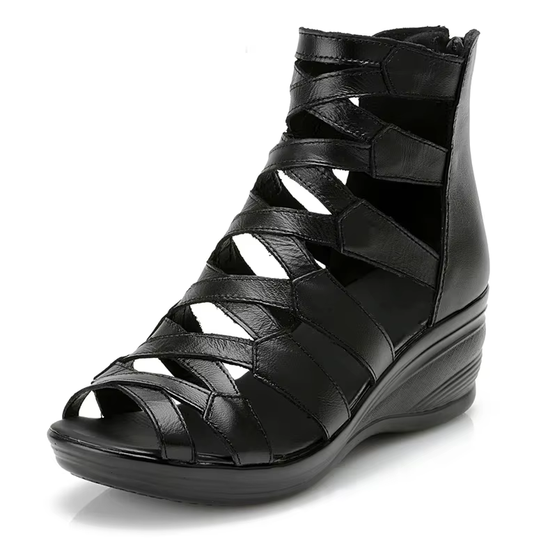 BEYARNE été mode sandales en cuir véritable semelle souple confortable bout ouvert compensées mère c