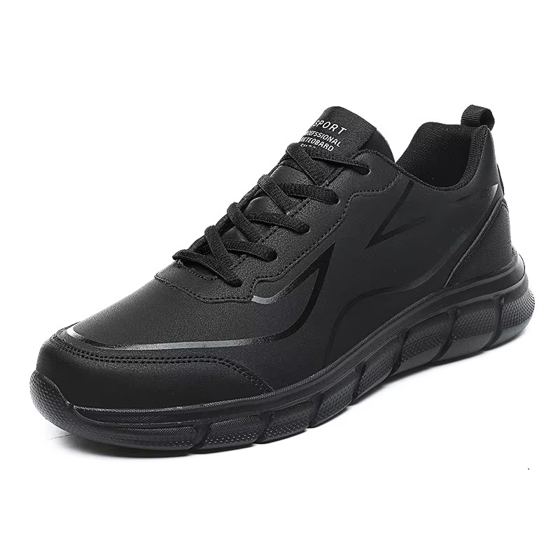 Chaussures de course noires en cuir imperméables, baskets athlétiques résistantes à l'usure pour hom
