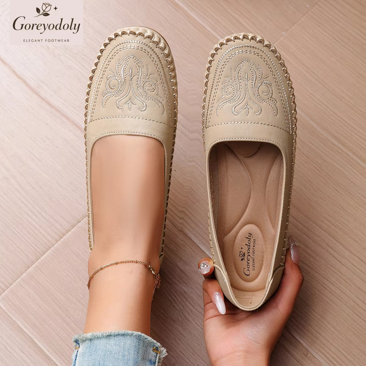 Goreyodoly – mocassins pour femmes, design gaufré, chaussures plates décontractées, semelle souple,