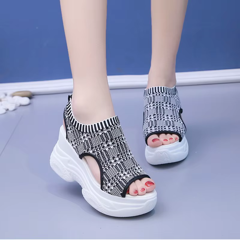 Sandales pour femmes 2022 été talon compensé tissu élastique couverture pied dames sandales à semell