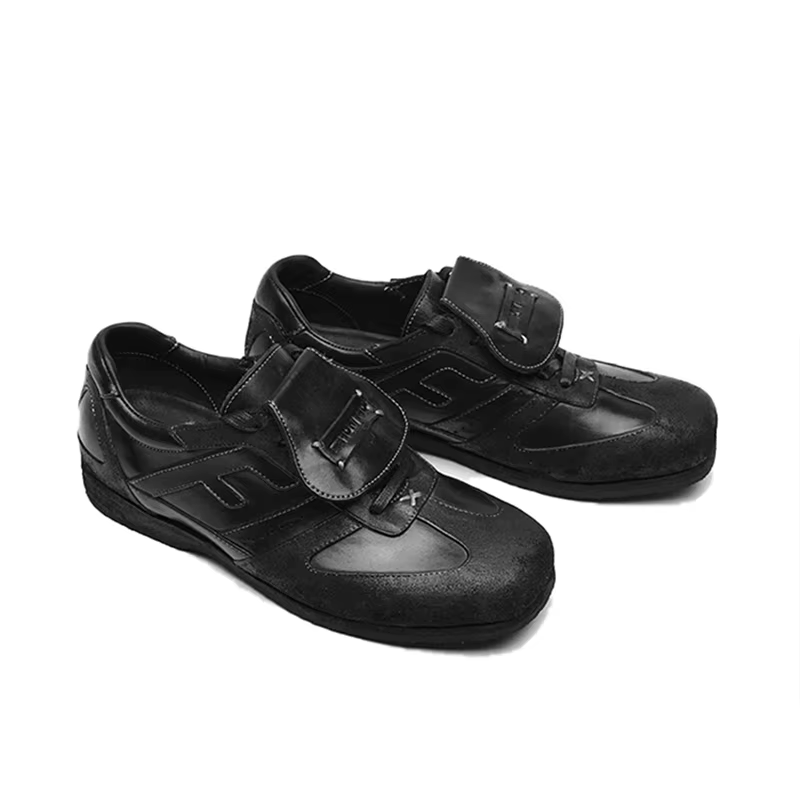 Chaussures d'entraînement noires avancées pour hommes, faites à la main, en cuir de vache, simple, à