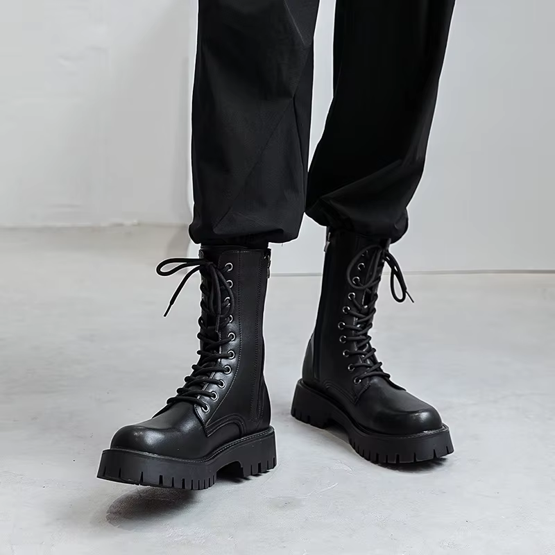 Homme En Cuir Véritable Bottes De Moto Mode Fête Robe de Nuit Noir Chaussures montantes Bottes de Co