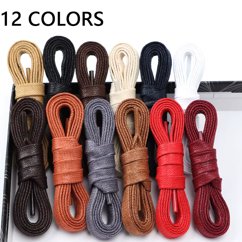 Lacets en cuir imperméables lacets cirés en coton lacets de chaussures plates lacets de bottes Oxfor