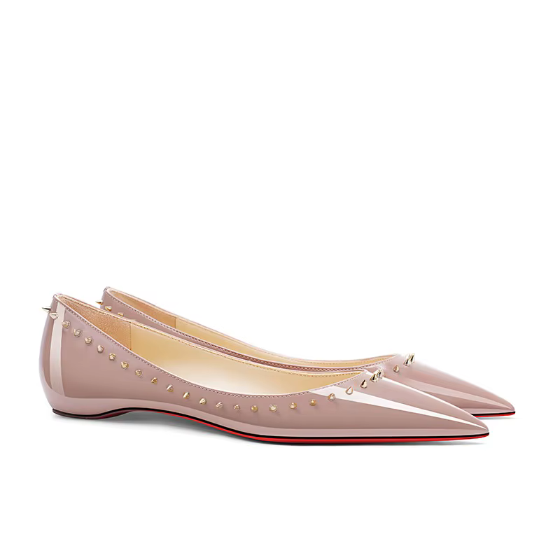 Femmes chaussures plates en cuir de luxe caché 1CM talons bas avec Rivet peau de mouton en cuir sand