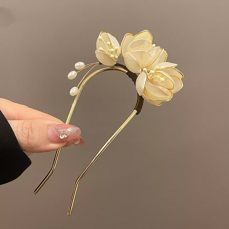 Peigne à cheveux floral de mariée élégant pour femme, avec perles de lotus, barrette en alliage