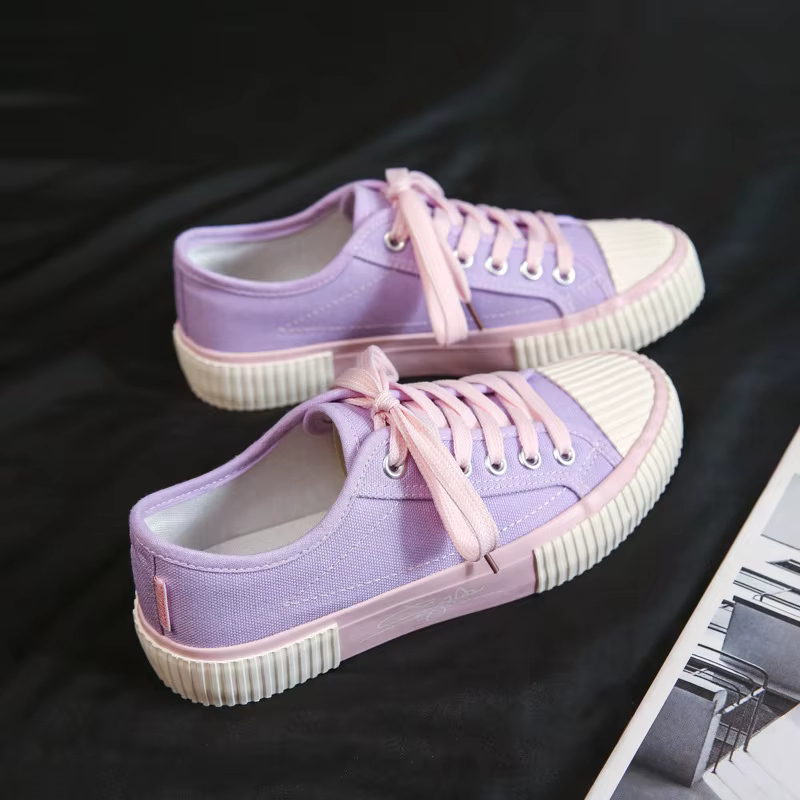 Chaussures en toile violettes pour femmes, baskets de printemps pour filles et étudiantes, chaussure