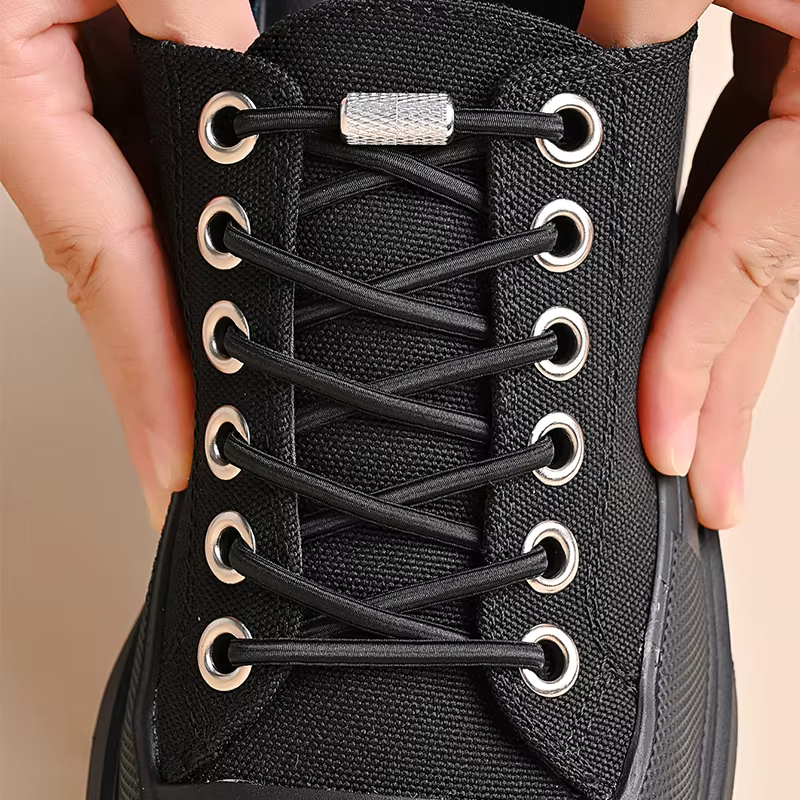 Lacets de chaussures sans cravate, bouton fileté, noir et blanc, mode sans attaches, lacets élastiqu