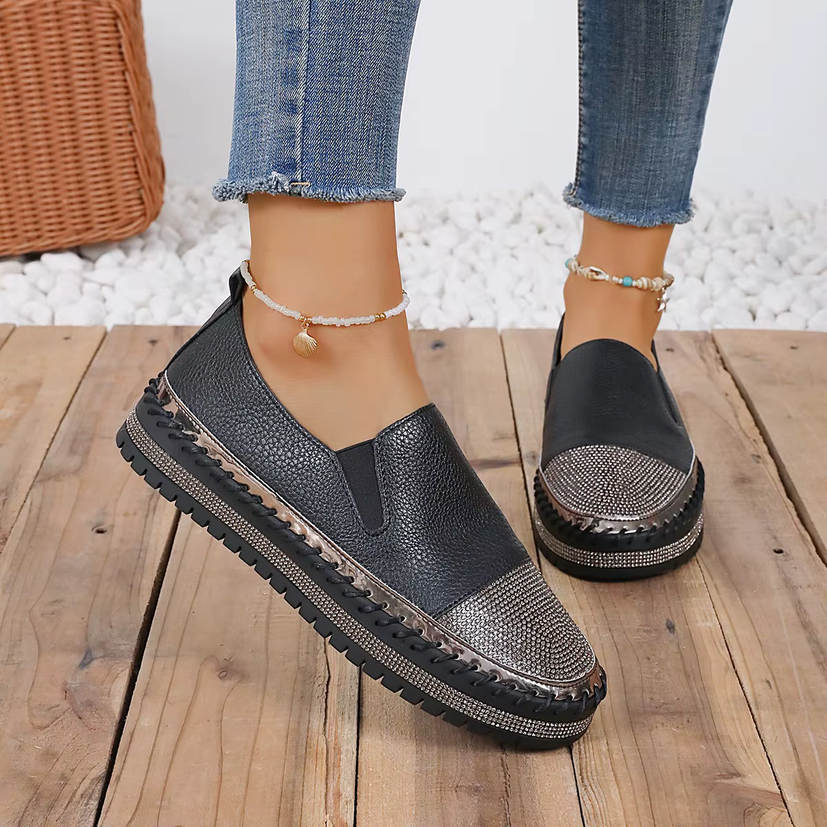 Le Fu chaussures femmes européennes et américaines nouvelles chaussures paresseuses à semelles épais