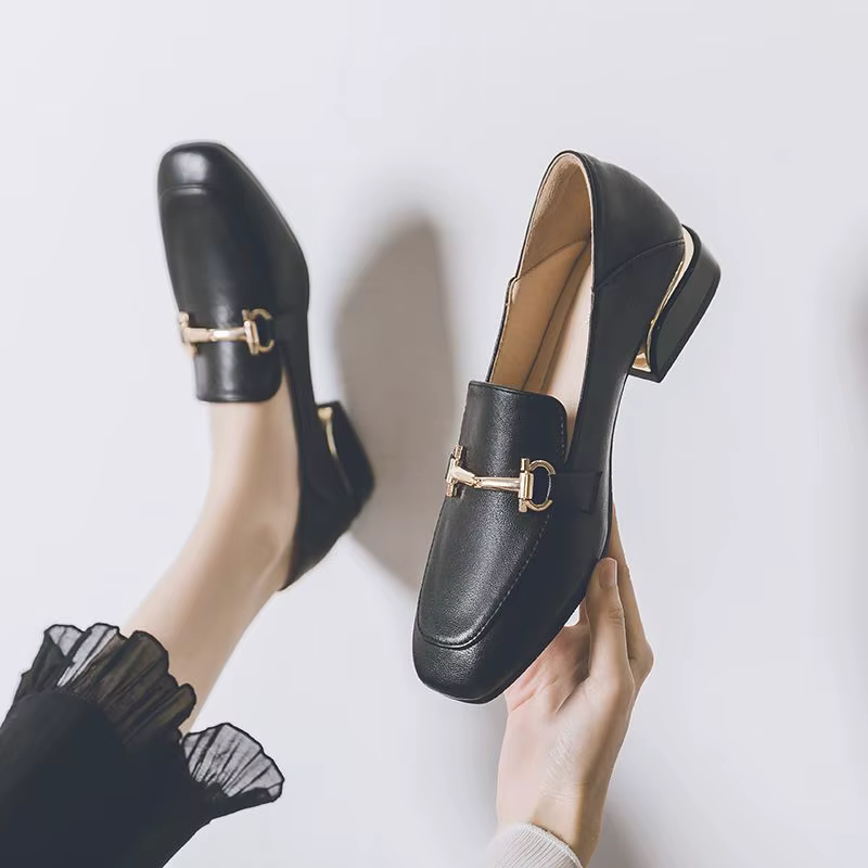 Chaussures d'été à bout carré pour femmes, mocassins de bureau élégants à talons bas, marque de luxe