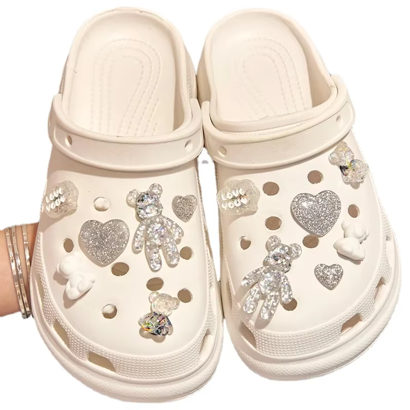 Breloques pailletées en PVC pour décoration de chaussures, baskets, pantoufles, accessoires pour enf