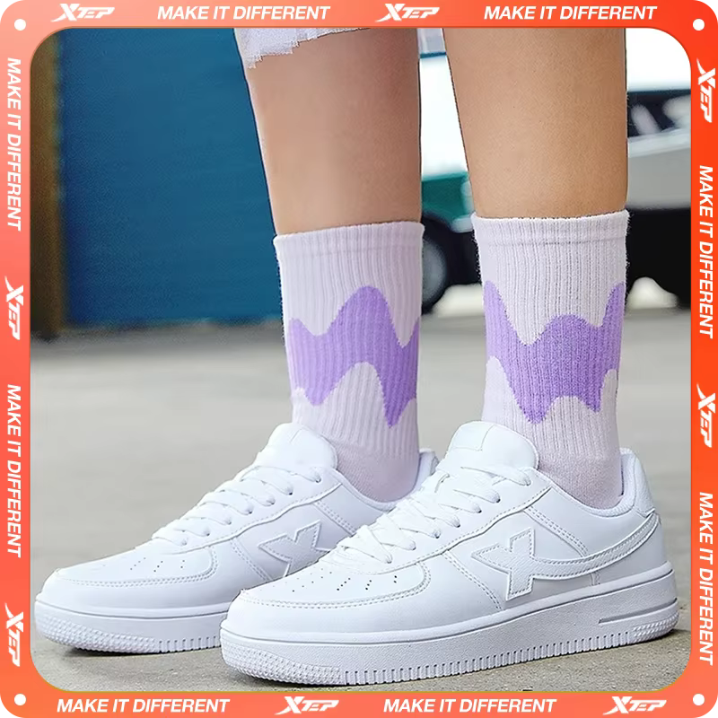Xtep femmes chaussures de skateboard femme printemps antidérapant femmes chaussures de marche blanc 