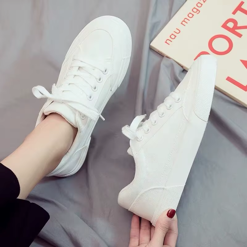 Chaussures en toile blanche unie pour hommes, baskets d'été à lacets, basses, vulcanisées, décontrac