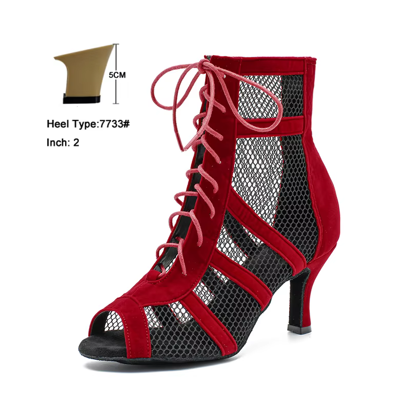 Chaussures de danse latine montantes rouges pour femmes, bottes de danse Jazz à pôle de salle de bal