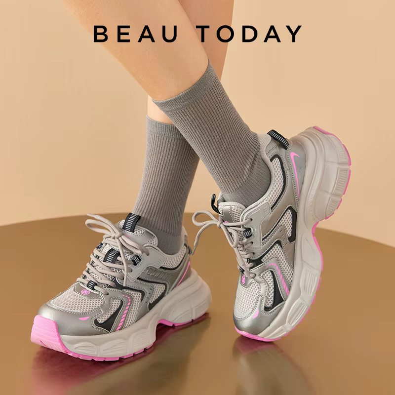 BEAUTODAY-Baskets épaisses en maille respirante pour femmes, chaussures de sport, faites à la main, 