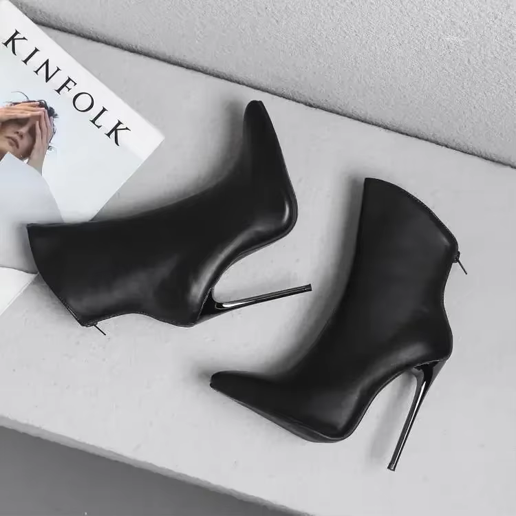 Taille 34-48 chaussure Sexy 12 cm talon haut femmes noir Sexy bout pointu bottines automne chaussure