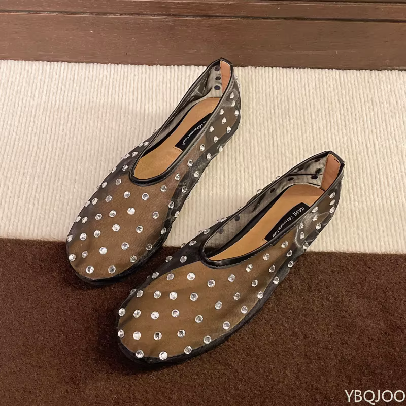 Chaussures Mary Jane Diamant 2025 pour Femme – Nouveauté Été 2025 – Ballerines Plates en Maille à Bo