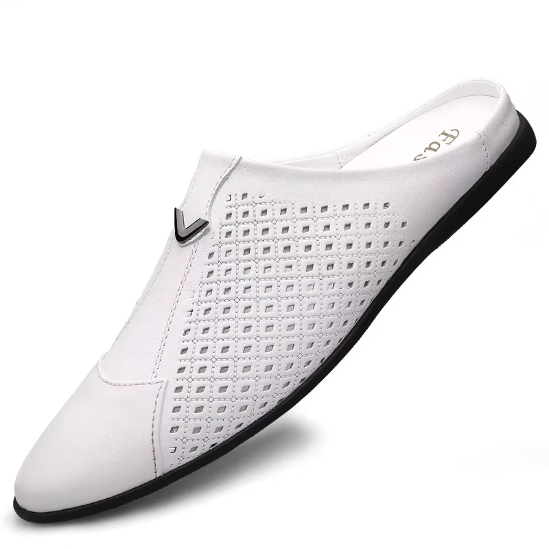 Mocassins d'été en cuir pour hommes, chaussures de conduite, mules, tennis, blanc, 2024