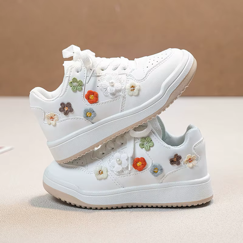 Chaussures de sport pour filles avec de jolies fleurs, chaussures de course pour enfants, semelle so