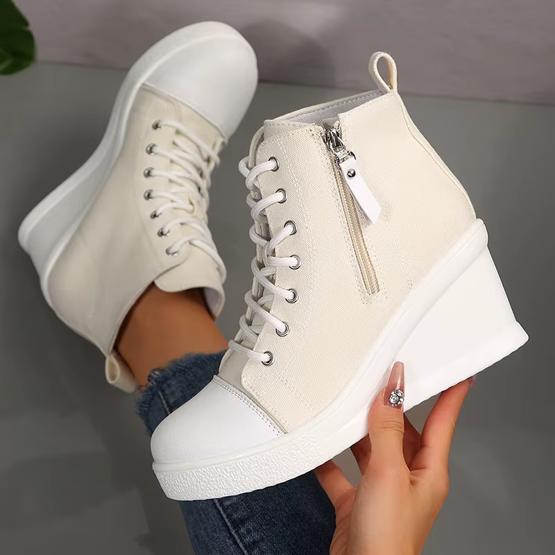 Noir haut toile baskets chaussures pour femmes classique plate-forme talon compensé chaussures décon