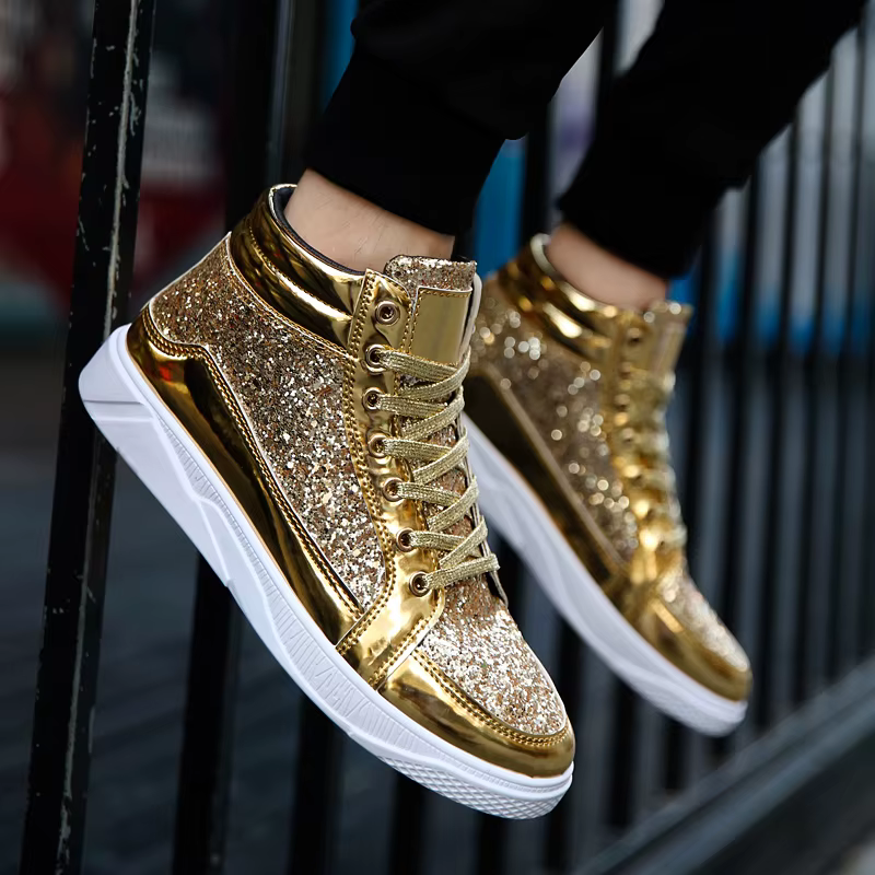 Baskets montantes scintillantes pour hommes, chaussures de scène brillantes, chaussures décontractée