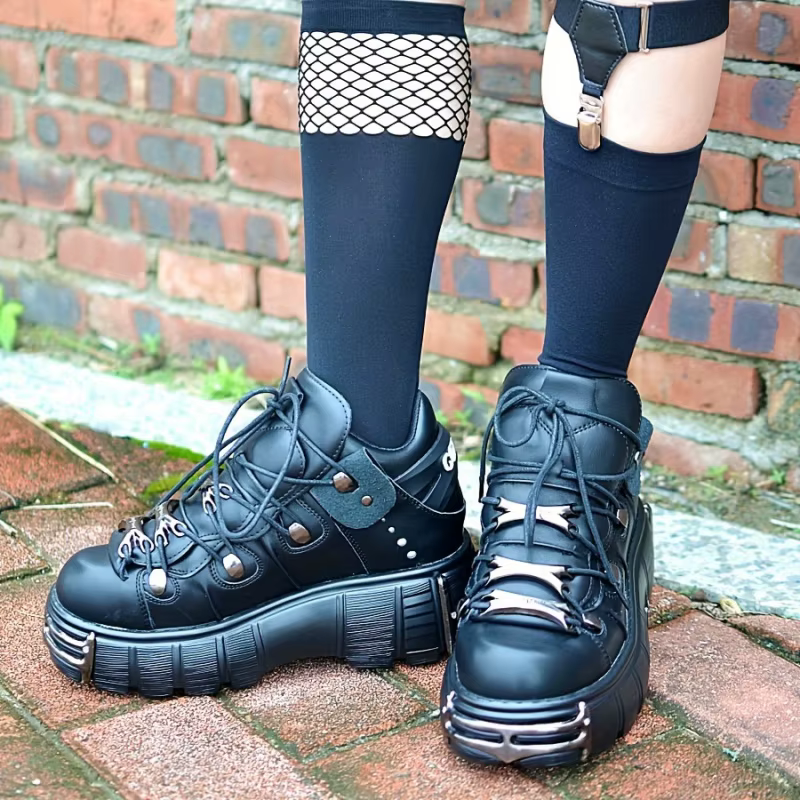 Thick Bottom Platform Women Sneakers Rock Metal Decoration Large Size Casual Trainers Punk Style Got