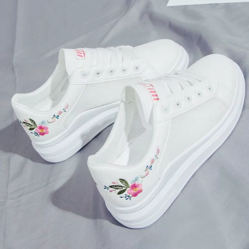 Chaussures de course pour femmes 2026, printemps-automne, mode, blanches, respirantes, brodées de fl