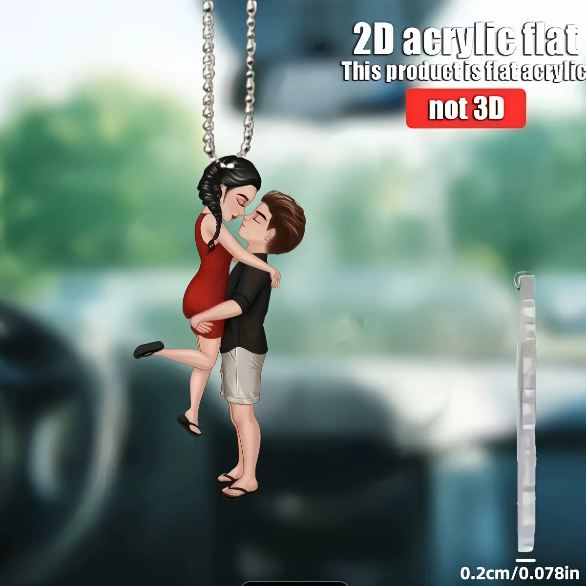 1 pendentif en acrylique pour couple, ornement plat 2D à suspendre au rétroviseur de voiture, porte-