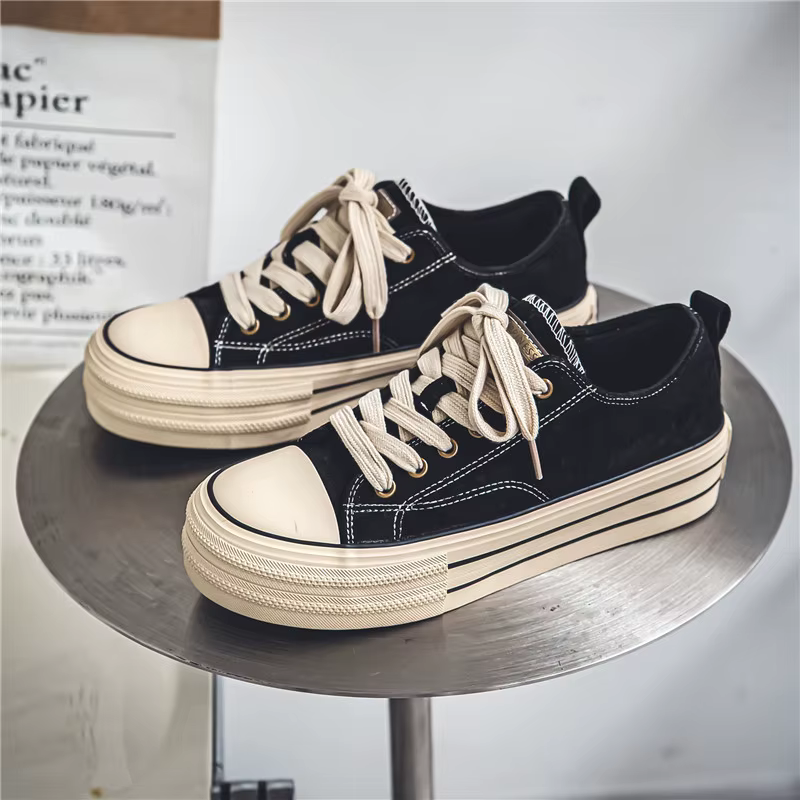 Chaussures en toile pour hommes, baskets à plateforme respirante à la mode, souples, vulcanisées, co