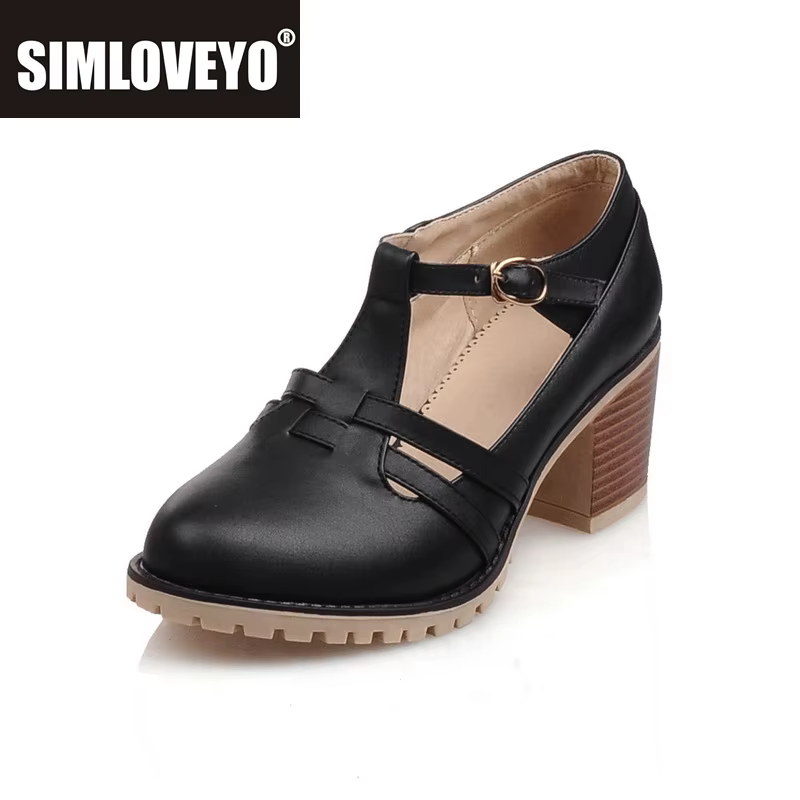 SIMLOVEYO 2023 dames pompes tressées Mary Janes plate-forme boucle sangle bout rond 6CM gros talon c