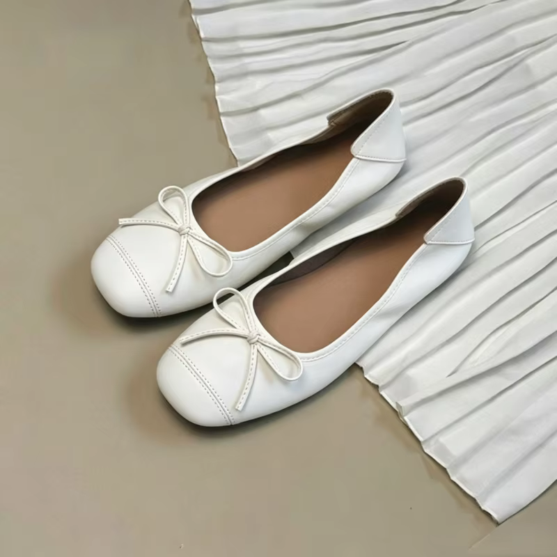 Chaussures de marche confortables pour femmes, ballerines en similicuir mat, style français, minimal