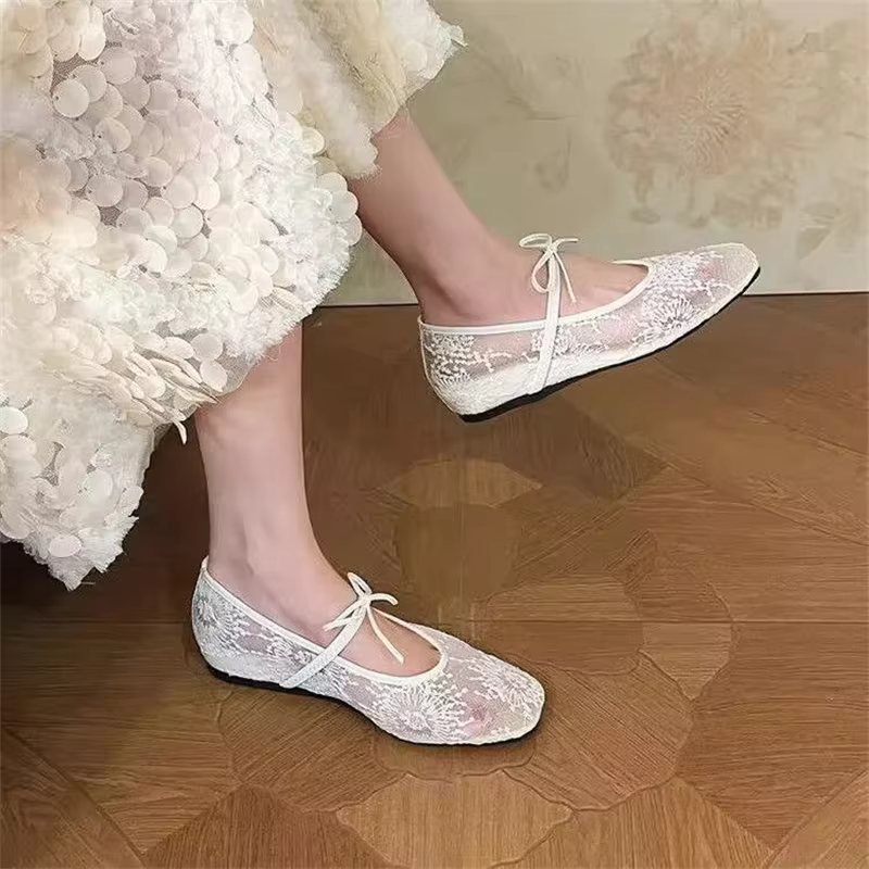 Nouvelles Chaussures Plates Féeriques en Maille avec Nœud 2026 pour Femmes – Respirantes et à Bout P