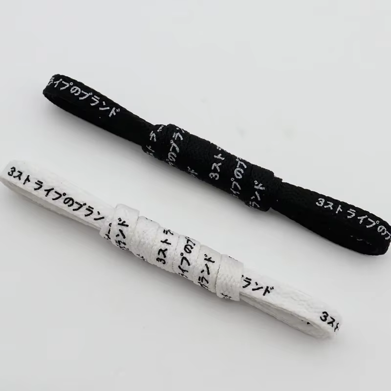 Coolstring 8mm japonais noir blanc lettre impression lacets avec impression pour coureur toile chaus