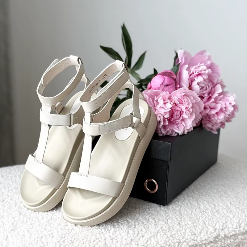 BeauToday – sandales gladiateur en cuir de veau véritable pour femmes, bout ouvert, sangle en T, sem