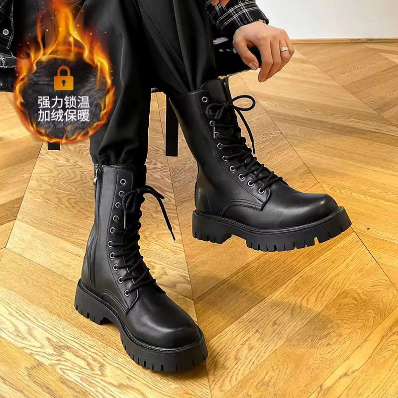 Homme En Cuir Véritable Bottes De Moto Mode Fête Robe de Nuit Noir Chaussures montantes Bottes de Co