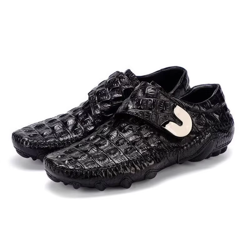 Phenkang hommes en cuir véritable été Alligator Texture Slip-On chaussures décontractées hommes moca