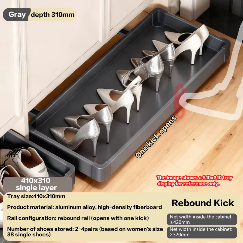 Tiroir coulissant rétractable sous meuble à chaussures, plateau de rangement dissimulé pour entrée, 