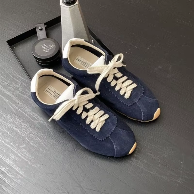 Chaussures de sport décontractées plates à lacets en cuir véritable pour femmes, style Forrest Gump,