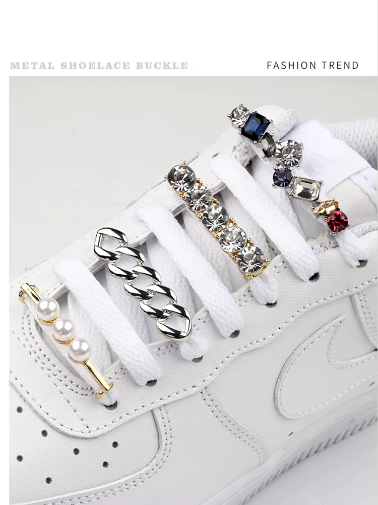 Baskets lacets décoration métal lacet boucle bricolage chaussures accessoires femmes fille brillant 
