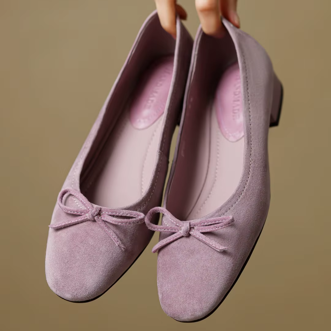 Grande taille 34-43 femmes en daim naturel cuir doux noeud papillon bout rond sans lacet ballerines 