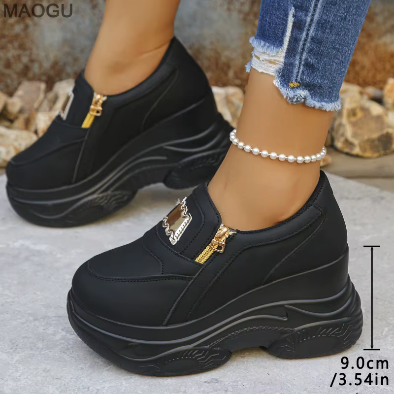Chaussures à plateforme à semelle épaisse pour femmes, baskets épaisses, décontractées, noires, tail