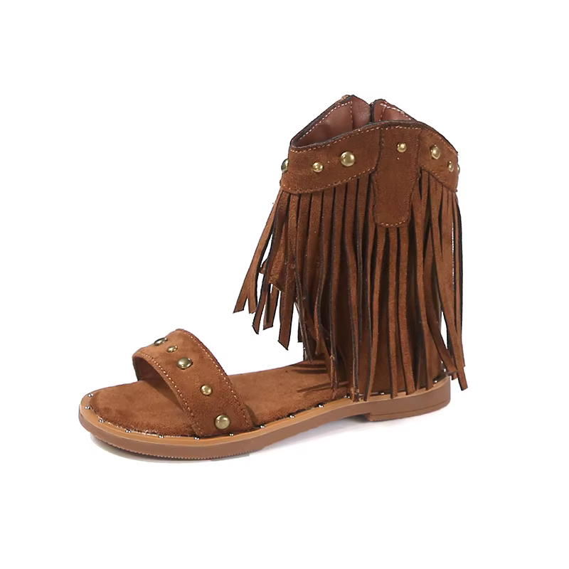 Sandales cloutées mode chaussures pour enfants filles sandales talon bas gland été chaussures romain