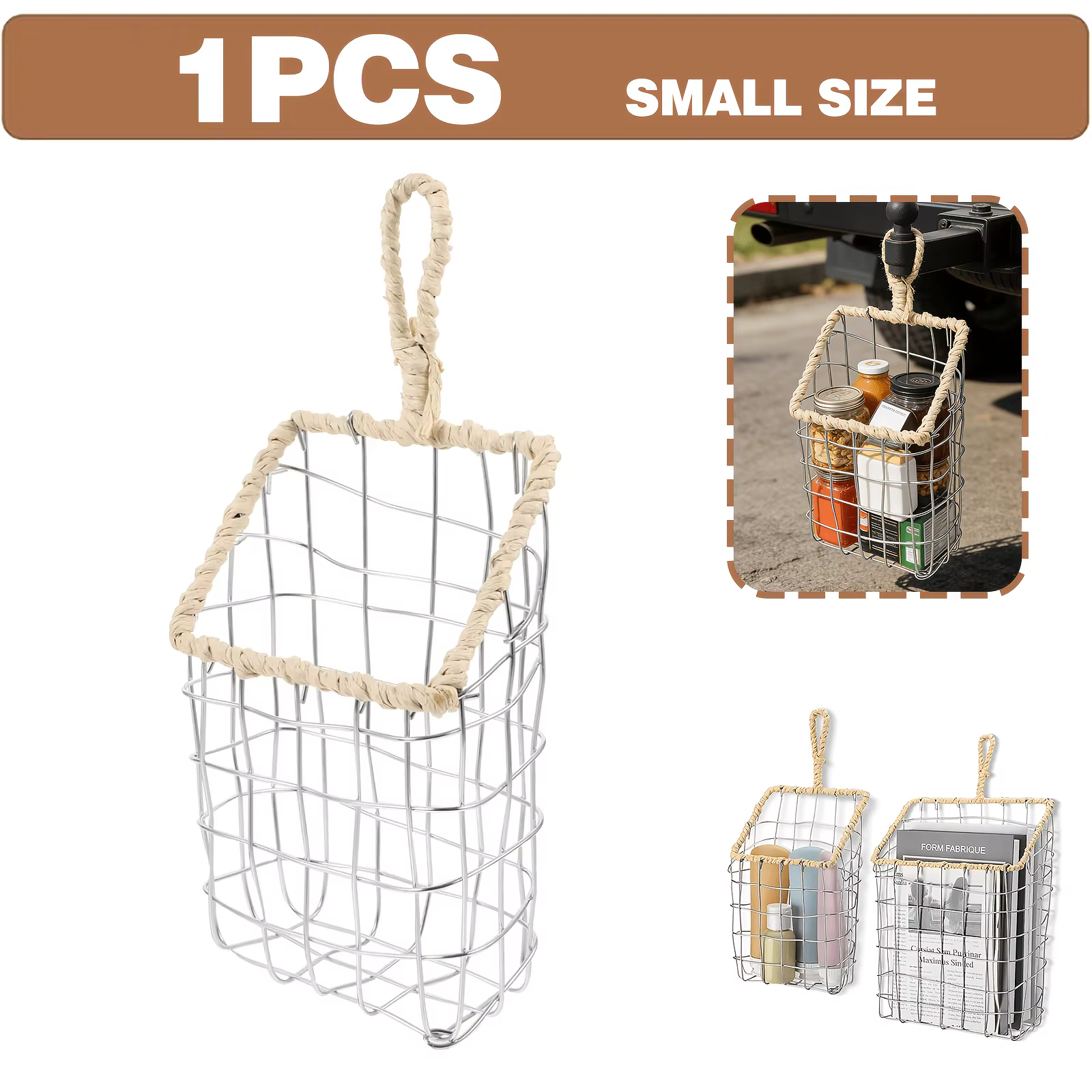Panier de rangement suspendu en fil tressé de style japonais pour chambre à coucher, étagère murale 