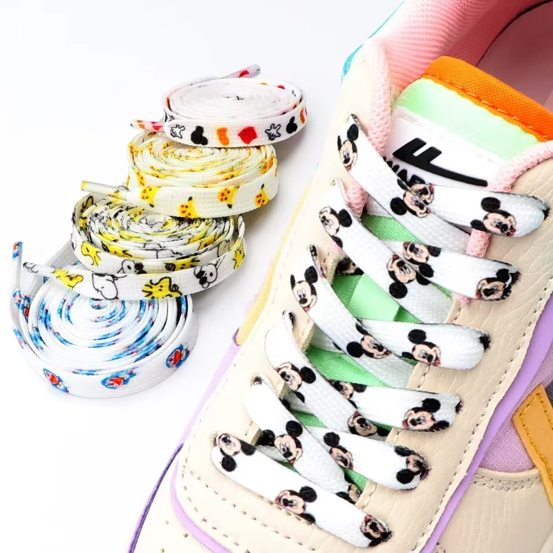 Lacets plats de dessin animé pour enfants et adultes, chaussures de course, baskets, impression graf